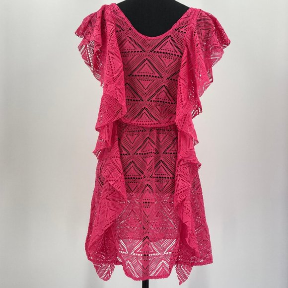 Crochet Swimsuit Cover Up Beach Dress Pink S/M - Picture 4 of 6